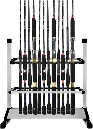 Підставка для вудок тримач для вудок з алюмінієвого сплаву, до 24 вудок, органайзер для зберігання вудок у гаражі або будинку, стійка на 24 вудки, сріблясто-чорна