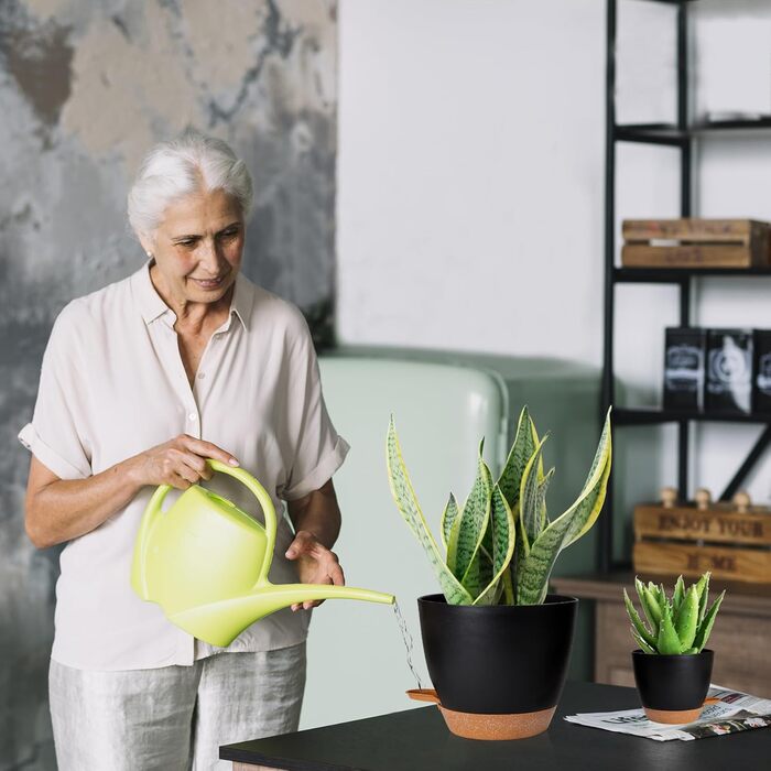 Квітковий горщик CSYY, набір із 7 пластикових квіткових горщиків із системою поливу, 20,3/19/17,7/16,5/15,2/14/12,7 см, самополивний горщик для рослин із блюдцем, підходить для використання в приміщенні та на вулиці, чорний, 7 предметів