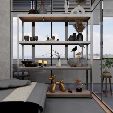 Стелаж для зберігання Metalkas R250 XXL з 4 полицями з МДФ, 180x160x60 см, вантажопідйомність полиць 250 кг, полиці з регулюванням висоти, надміцний стелаж, стелаж для підвалу, стелаж для майстерні, оцинкований, виготовлений з металу, сріблясто-оцинковани