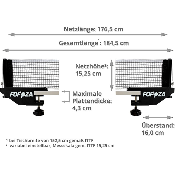 Набір сіток Fofoza TT - професійна сітка для настільного тенісу зі стійким металевим тримачем, 2 сітками та супортом Універсальний набір для пінг-понгу для всіх звичайних столів для настільного тенісу, у приміщенні та на вулиці