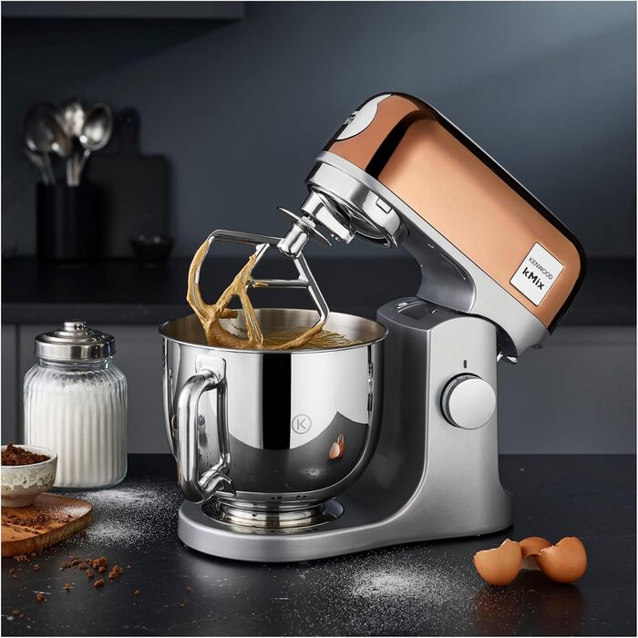 Кухонна машина Kenwood kMix Editions KMX760GD, чаша з нержавіючої сталі 5 л, система безпеки Safe-Use, металевий корпус, 1000 Вт, кондитерський набір з 3 предметів та захисний екран, Rose Gold