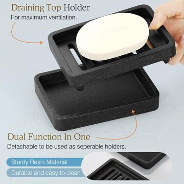 Двошарова знімна мильниця Luxspire, елегантна мильниця з текстурою гравію зі смоли, тримач мила, що швидко сохне, мильниця для кух