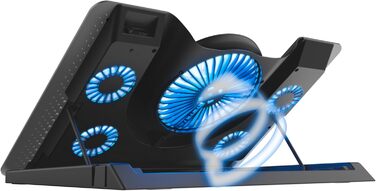 Охолоджувальна підставка для ноутбука Trust GXT 1125 Quno з 5 вентиляторами та LED-підсвічуванням, тримач для смартфона, запобігає перегріву, сумісна з ноутбуками/MacBook до 17,3 дюймів