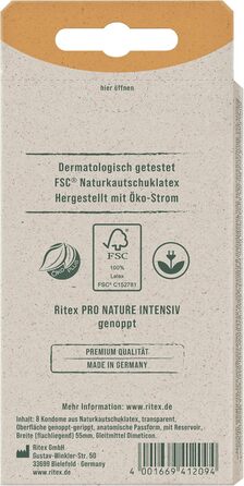 Презервативи Ritex Pro Nature Intensive - натуральні нубовані - веганські, екологічні, зроблено в Німеччині, 16 шт. 16 шт. (1 упаковка)