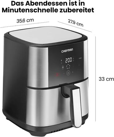 Сенсорна фритюрниця Chefman TurboFry, сімейний розмір 4.75 л, попередні налаштування цифрового керування одним дотиком, картопля фрі, курка, м'ясо, риба, можна мити в посудомийній машині, автоматичне вимкнення, нержавіюча сталь DE 4.75 л