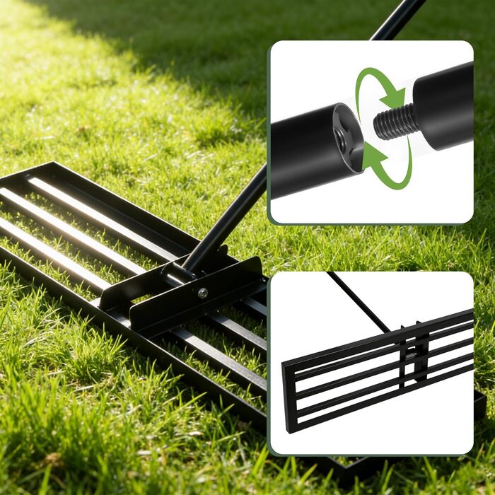 Гребінь для вирівнювання газону Garten L 2026, покращений, з нержавіючої сталі, з оптимізованим різьбовим зєднанням для запобігання ослабленню, регульований, для ґрунту, землі, догляду за газоном та ландшафтного дизайну 4525 см