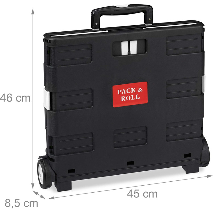 Складний візок для покупок Relaxdays з телескопічною ручкою, колесами, вантажопідйомність до 35 кг, об'єм 50 літрів, чорно-сірий