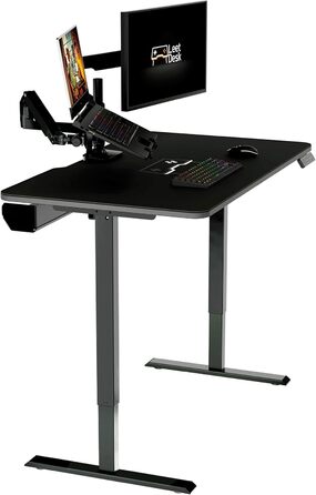 Ігровий стіл початкового рівня Електрично регульований по висоті ігровий стіл та стіл для ПК Ергономічний ігровий стіл для геймерів Чорний, 140 x 70 см - Ігровий стіл чорного кольору 140 x 70 см