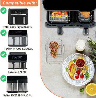 Аксесуари для фритюрниці BYKITCHEN для серії Philips Dual Basket 3000, 9 л/Tefal 5.2/3.1 л Easy Fry, 2 шт. Підставка для фритюрниці з 5 шампурами, аксесуари для фритюрниці для Tefal EY9018/Philips NA350/00