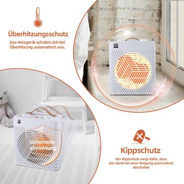 Тепловентилятор SHXHL20ST потужністю 2000 Вт з термостатом маленький та зручний портативний захист від перекидання та перегріву