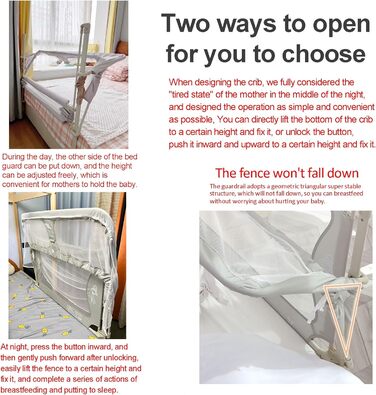 Дитяче ліжко 3-в-1, дитяча колиска, 120x50 см, дорожнє ліжечко, приліжкове ліжечко, пружинне ліжко-бокс, з москітною сіткою, відкидні ворота з ключем, дитяче ліжечко з поручнями, яке можна розмістити на ліжку, світло-зелене