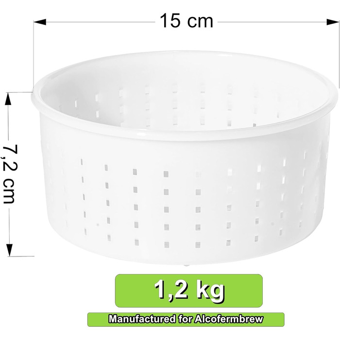 Форма для сиру 15x7,2см - 1,2 кг - Caciotta Форми для сиру Кошик Сироваріння Сичужний фермент, 3 шт.