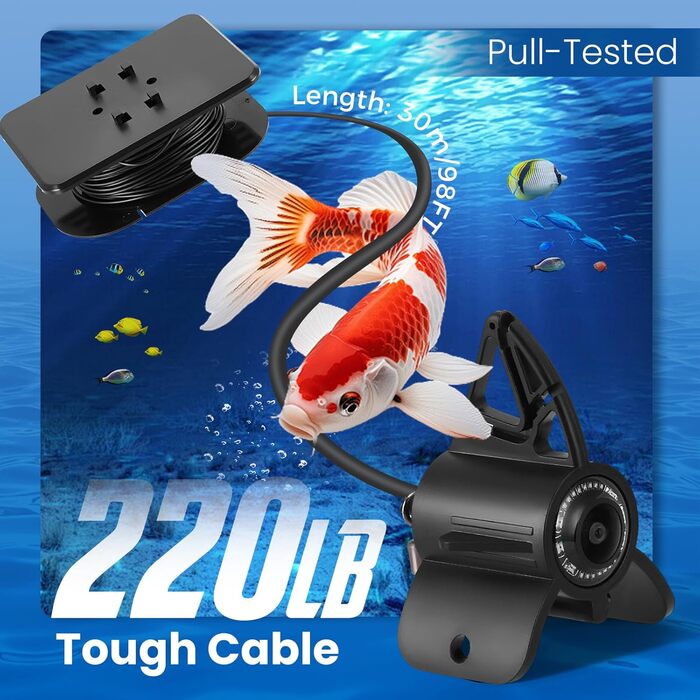 Ехолот з 4,3-дюймовим IPS-дисплеєм та підводною камерою, кабелем 30 м, акумулятором 5000 мАг, водонепроникністю IP65, нічним баченням з широким кутом огляду 220 для морської риболовлі, підлідної риболовлі, річкової риболовлі та риболовлі на озері.