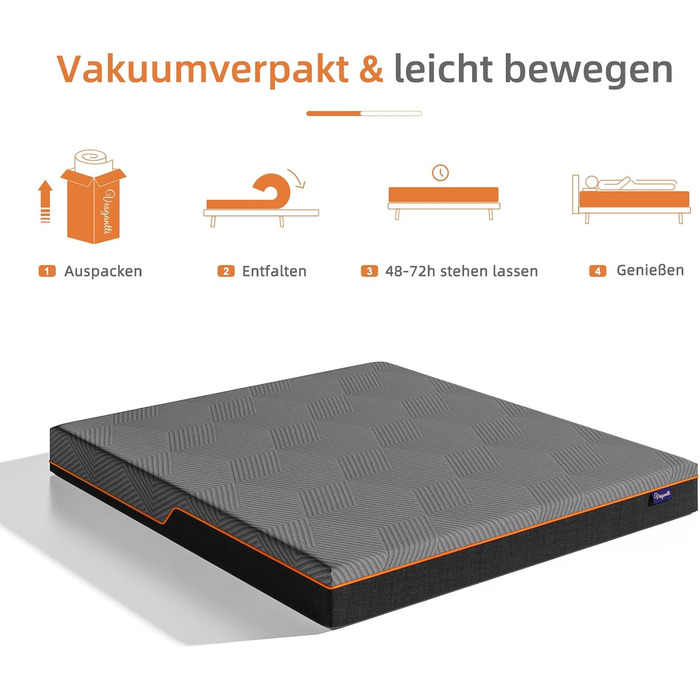 Матрац Vesgantti з піни, ергономічний матрац з гелевої піни з ефектом пам&39яті та дихаючим чохлом, рівні жорсткості H2 та H3, сертифікований Oeko-Tex (сірий-20 см, 90 x 200 см) сірий-20 см 90 x 200 см