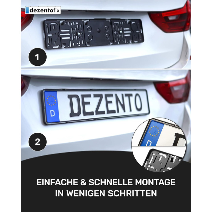 Тримач номерного знака преміум-класу DEZENTOFIX - Легкий монтаж і надійна фіксація - Тримач номерного знака для автомобіля - універсальна посадка (520 мм) 520x112 мм
