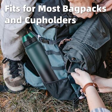 Пляшка для води OLDLEY з нержавіючої сталі з трубочкою 1 л, ізольована, з 3 кришками, велика термос 1 літр, герметична, зберігає тепло та холод, для спорту, тренажерного залу, кемпінгу, їзди на велосипеді (темно-зеленийчорний, 3 кришки) темно-зеленийчорни