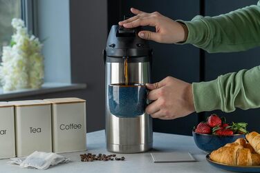 Термос Pioneer Flasks Airpot з нержавіючої сталі з важелем, пляшка для гарячої та холодної води, для чаю, кави, для конференцій, подій, 1,9 літра, сріблястий (SS19HC)