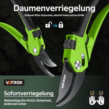 Садові ножиці з двостороннім механізмом 8,5 дюймів з плавним відкриванням ручки, професійні ножиці для троянд та дерев зі сталі SK5 та внутрішньою пружиною для легкого обрізання ідеально підходять для людей зі слабкими руками. Браслет Подарунковий зелений