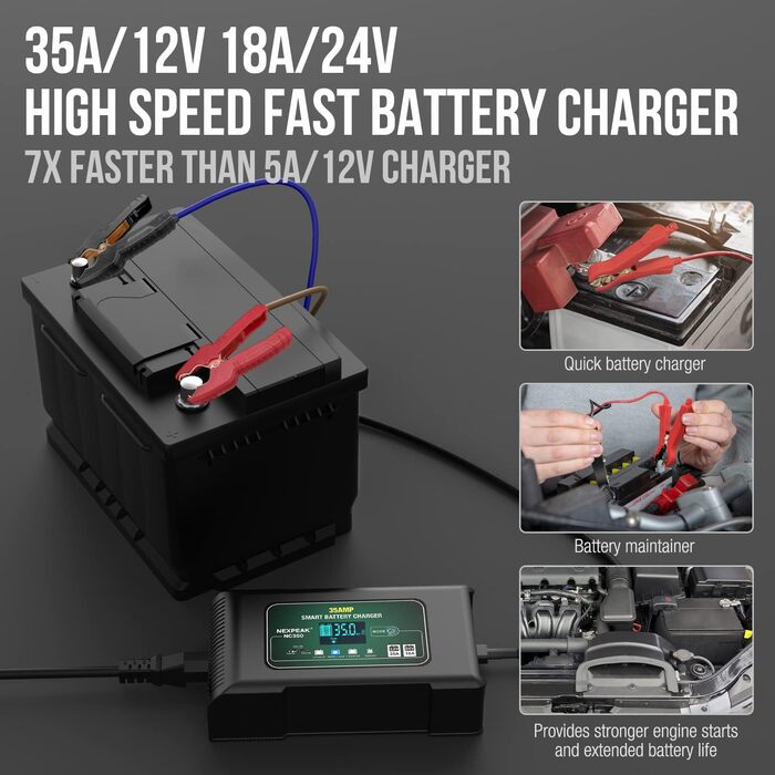 Зарядний пристрій, NEXPEAK Зарядний пристрій 35А 12В 24В Зарядні пристрої для автомобільних акумуляторів З РК-сенсорним екраном Ав