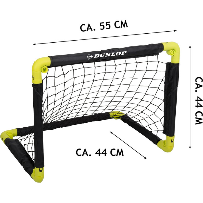 Футбольні ворота Dunlop - Складані футбольні ворота - Футбольні ворота для дітей садівництва - Футбольне тренувальне обладнання для використання в приміщенні та на вулиці - Чорний/Жовтий, 2 шт. 50x44x44 см