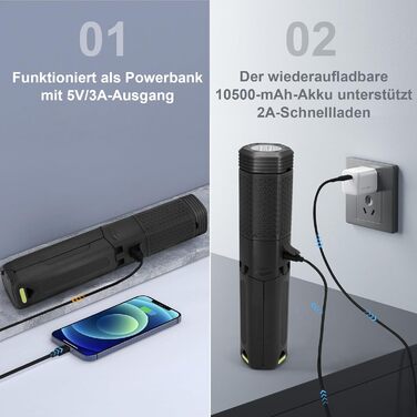 Телескопічний кемпінговий ліхтар, акумуляторний кемпінговий ліхтар ємністю 10500 мАг із сумкою для зберігання, портативний водонепроникний кемпінговий ліхтар із магнітним кріпленням (чорний)