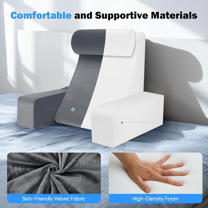 Ергономічна подушка для читання зі знімним підголівником та підлокітниками, з підтримкою спинки для ліжка, дивана, підлоги, регульована для читання, роботи та відпочинку, сіра