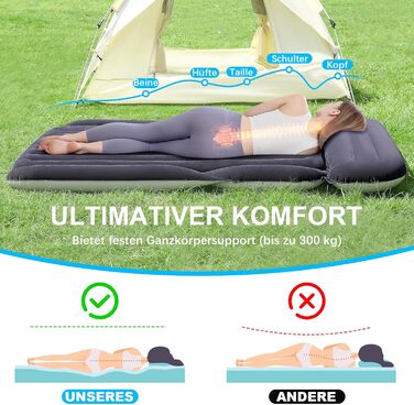 Надувний матрац KMZ SUV з 2 подушками товстіше та флоковане ліжко для автомобіля портативний дорожній матрац для кемпінгу та використання на свіжому повітрі швидке надування та здування за допомогою електричного повітряного насоса