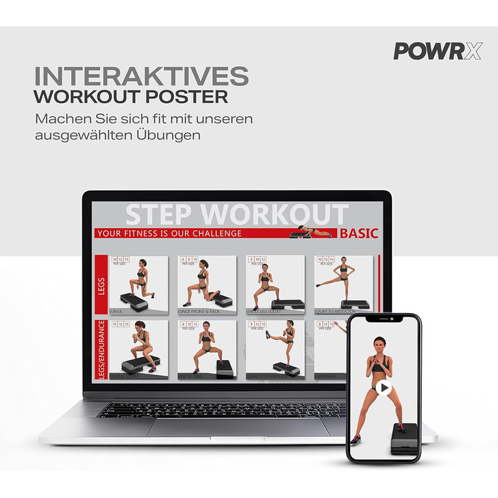 Степборд POWRX Home, включаючи тренування Степпер з регульованою висотою та нековзним покриттям для аеробіки, гімнастики та фітнесу Степ-лава Home (білий)