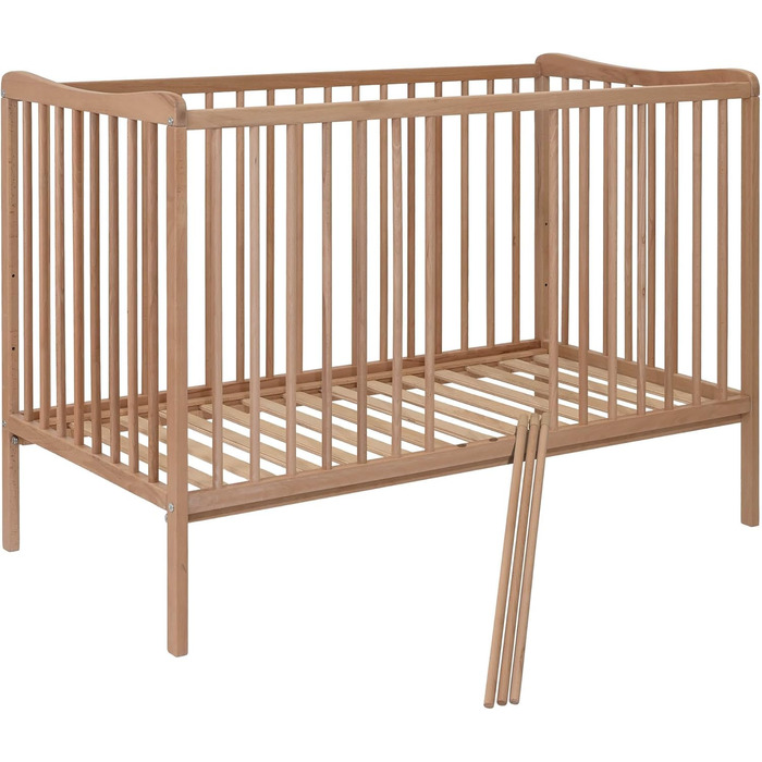 Дитяче ліжко Grzes 120x60 см, Натуральний колір, виготовлене з бука, перевірено на відповідність EN 716, регульована по висоті рейкова основа, 3 знімні перекладини, Натуральний колір
