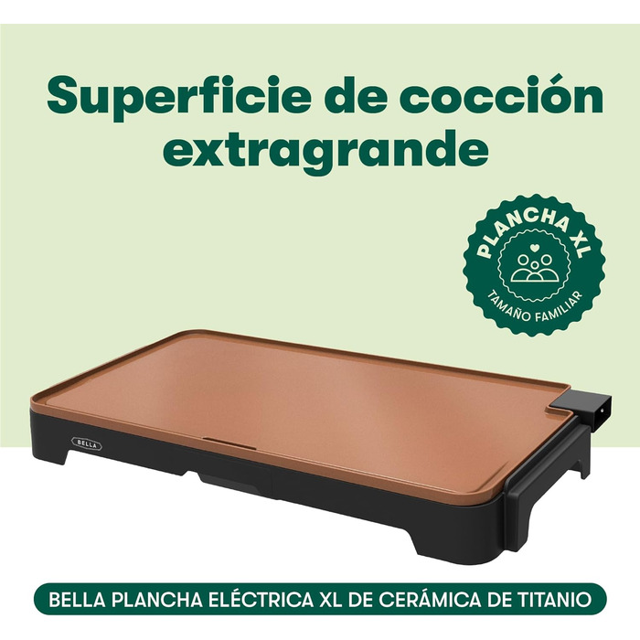 Кераміко-титанова електрична сковорода BELLA XL, готує 15 яєць одночасно, антипригарне покриття Healthy Eco, легко миється, велика