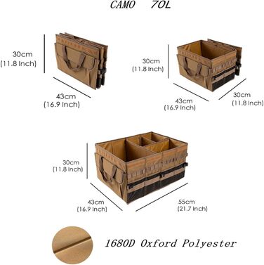 Органайзер для багажника, похідний, для перевезення вантажу та інструментів, посуду для кемпінгу, коробка, коричневий, великий, 600D водонепроникний Oxford поліестер, 4 відділення з ручкою