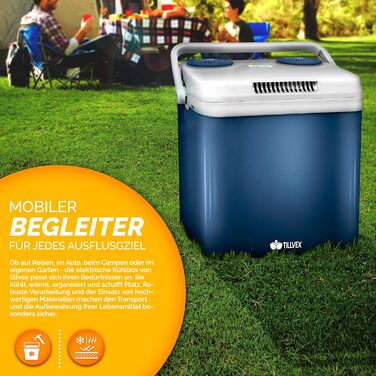 Електричний холодильник tillvex 32 л Міні-холодильник 230 В та 12 В для автомобілів, кемпінгу Охолоджує та обігріває ЕКО-режим, синій