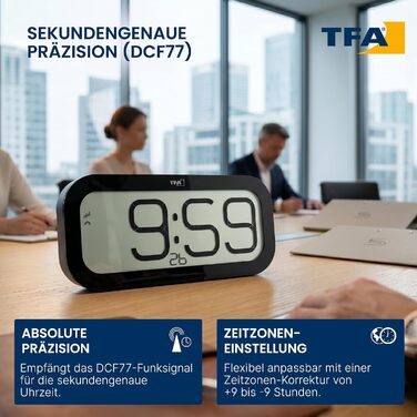Бездротовий настінний годинник TFA Dostmann Bim Bam (60.4514.01) з 5 варіантами сигналів, функціями настільного годинника та будильника, регулюванням гучності, великим дисплеєм та 24-годинним форматом, чорний