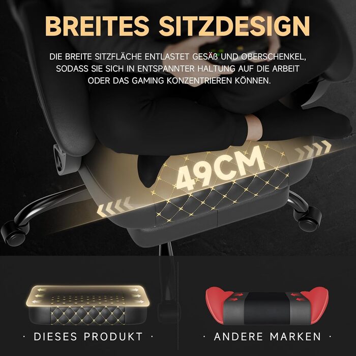 Ергономічне ігрове крісло з підставкою для ніг офісне крісло з високою спинкою та поперековою опорою (чорне)