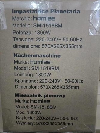 Кухонний комбайн Homlee 3 в 1 Багатофункціональна тістомісильна машина 1800 Вт 6-рівневий блендер, з м'ясорубкою, соковижималкою 1,5 л, чашею з нержавіючої сталі 5,5 л Тістоміс чорний
