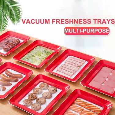 Елементний лоток для зберігання продуктів, лоток для свіжості із силіконовою кришкою, вакуумний лоток для зберігання свіжості з еластичною плівкою та пряжкою, лоток для делікатесів, тарілка для свіжості в холодильнику, 4-