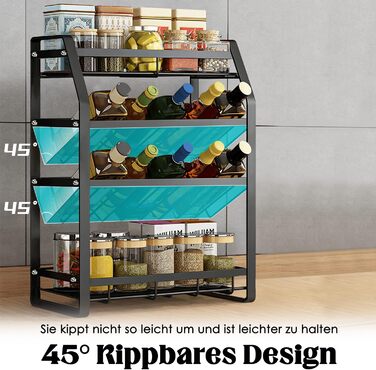 Постійна полиця для спецій, 4 яруси, металева полиця для спецій, не потребує свердління, підставка для спецій, тримач для спецій, органайзер для банок для спецій з 8 гачками, кухонна полиця для зберігання спецій - тип A