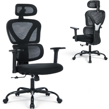 Ергономічне офісне крісло COLAMY Зручне робоче крісло з подушкою сидіння 9,5 см, 3D-підлокітниками, регульованим підголівником, для офісу, домашнього офісу та кабінету, чорний Black-01