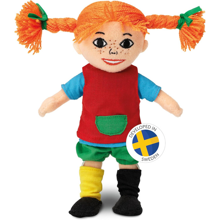 Лялька Пеппі Довга Панчоха, 20 см мила ганчіркова лялька для дівчаток і мяка лялька від 10 місяців лялька-переодягалка та плюшева