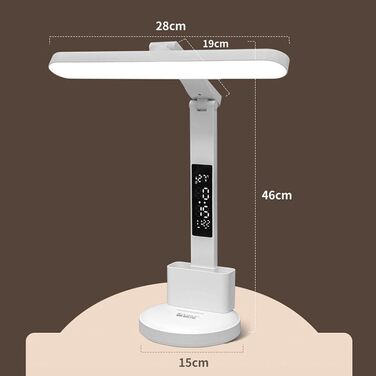 Настільна лампа з регулюванням яскравості Поворотний кронштейн Сенсорне керування Настільна лампа з годинником та індикатором температури 3 кольори світла Режими Безпечна для очей приліжкова лампа USB-з'єднання Лампа для читання для дітей Біла