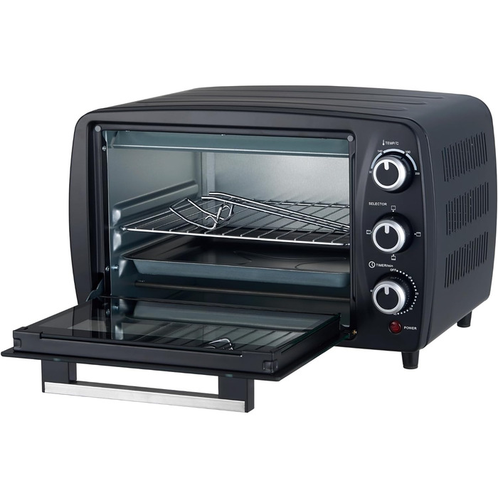 Компактна міні-піч ICQN 15 літрів, 1200 Вт, таймер 60 хв, 3 функції приготування, 90-230C, мала кемпінгова духовка, антрацит, гарантія 2 роки