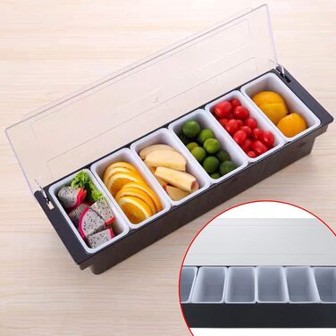 Набір контейнерів для подачі страв Смаколик 6 відділень, пластиковий та металевий контейнери для овочів, фруктів, спецій та гарнірів з кришками