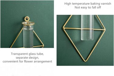Настінна ваза для підвішування, геометрична золота ваза для квітів, настінне кріплення, металева рама, вази, гідропонне скло, ваза для бутонів, прикраса для дому, весілля, фермерського будинку, 2 шт. и