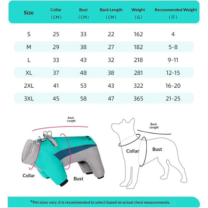 Зимове пальто для собак, повний чохол, теплий флісовий зимовий комбінезон для собак з інтегрованою шлейкою, водонепроникний, вітрозахисний, бампер для цуценят з 4 лапками, світловідбиваючий, водолазка, холодна погода (M)