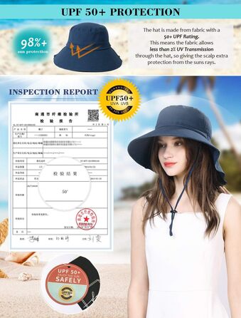 Жіночий сонцезахисний капелюх Comhats, захист від сонця UPF 50, літній капелюх із захистом шиї, широкі козирки, бавовна, M 1005темно-синій