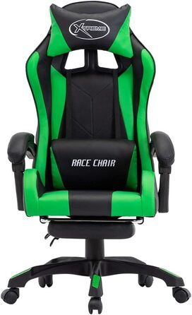 Геймерське крісло з підставкою для ніг, зелено-чорна штучна шкіра
