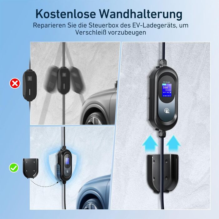 Зарядний кабель FNRIDS для електромобіля тип 2 Schuko, 10м 3,68кВт, зарядний кабель тип 2 Schuko з підставкою, регульований електр