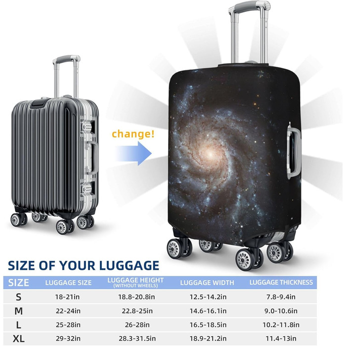 Чохол для багажу Космічна спіраль захисний еластичний чохол-обкладинка для валізи з принтом, чорний, розмір 90