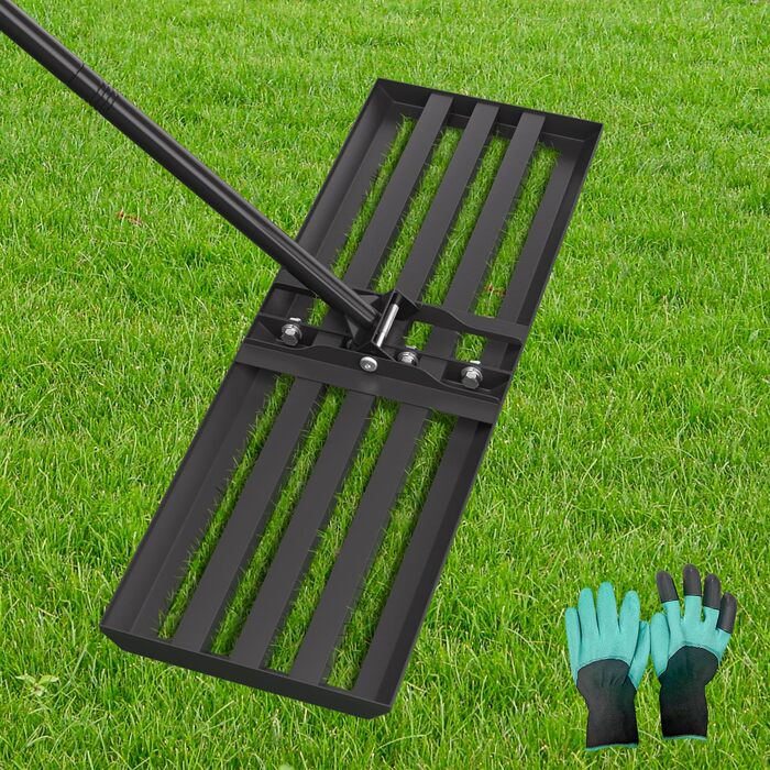 Вирівнювальний граблі Rasen Rakel з нержавіючої сталі та алюмінієвою ручкою для видалення піску, 75x25 см, довжина ручки 200 см - чорний