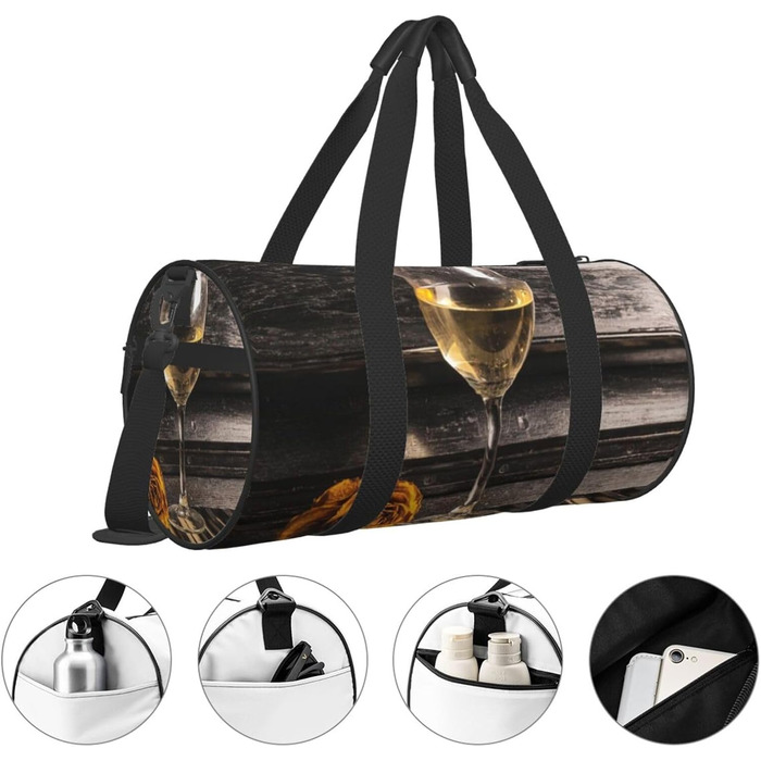 Спортивна сумка, дорожня сумка, вінтажний дизайн Троянда та виноград на клавіатурі, сумка для подорожей на ніч, чорна, універсальний розмір